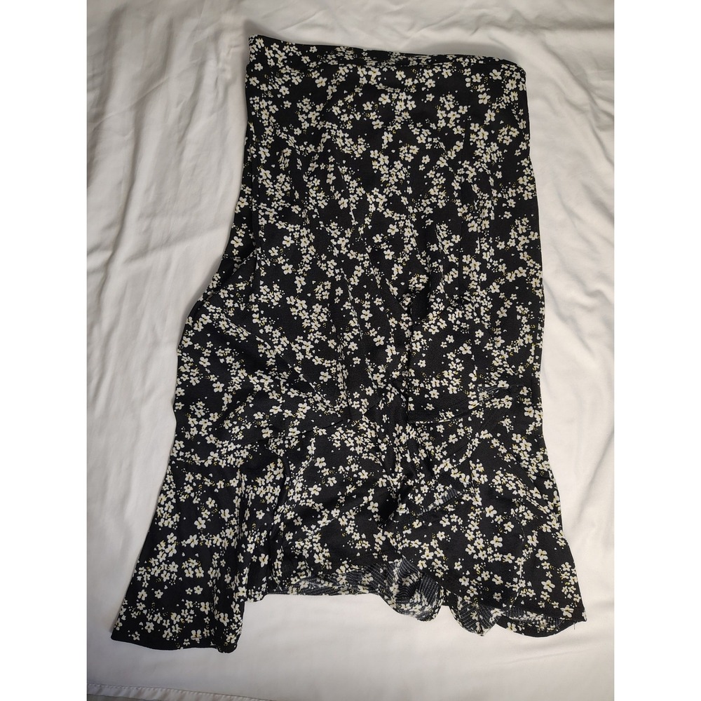Jolie & Joy Black Floral Ditsy Ruffle Hem Midi Skirt Small High‎ Waist Mermaid